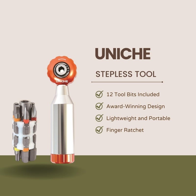 UNICHE Stepless Bike Tool Kit with Finger Ratchet, 12 in 1 Bike Multitool, Portable and Compact Bicycle Repair Kit, Maintenance Tool For Bike, Motorcycle, Home, and DIY (Silver) - Image 2